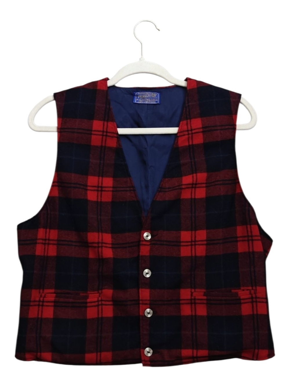 Vintage Pendleton Red and Blue Plaid Wool Vest